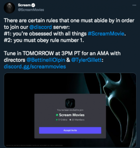 Scream Discord Channel Twitter announcement